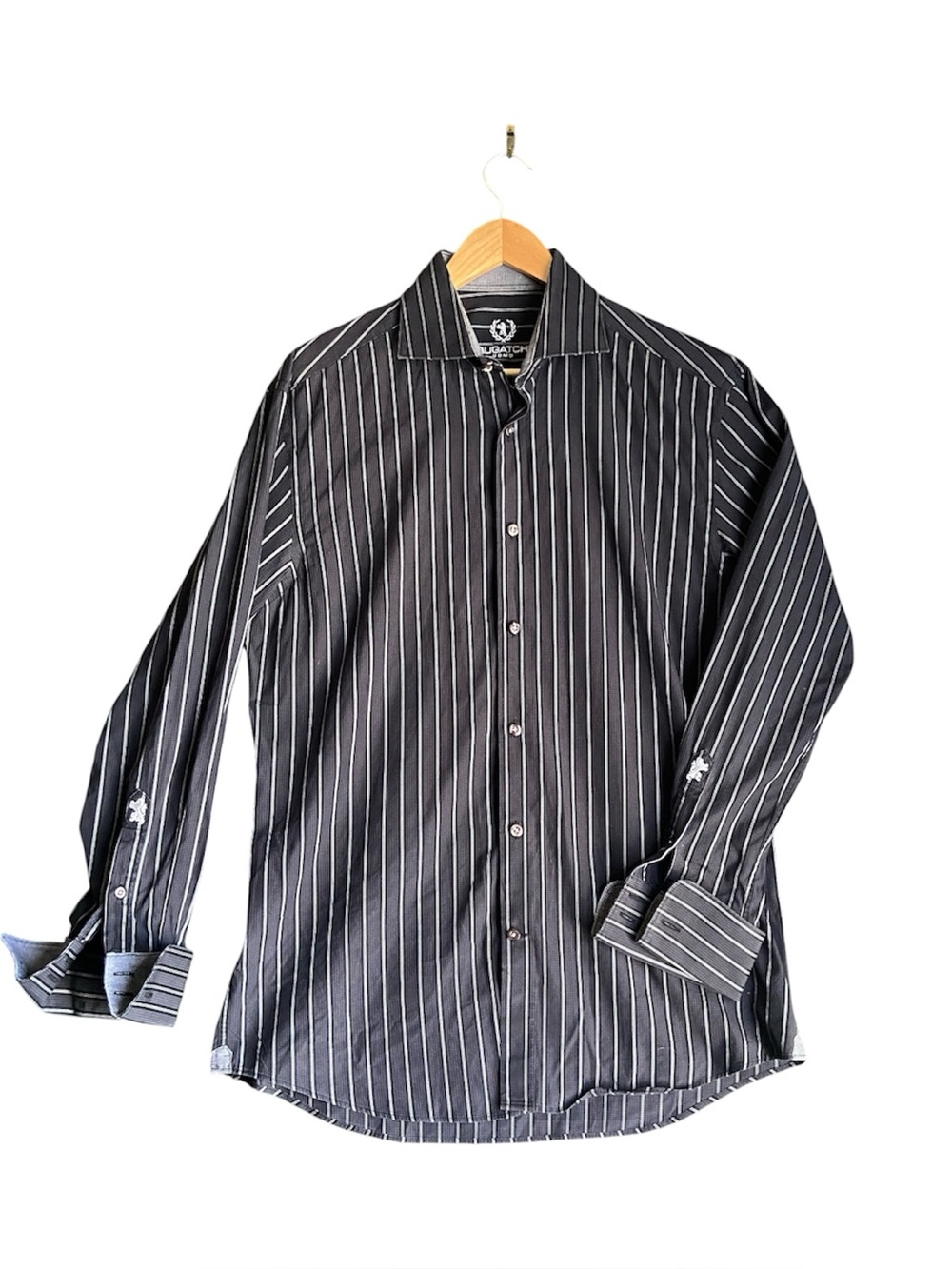Bugatchi Uomo | Men’s Designer Striped Collared Dress Shirt | Size L/G